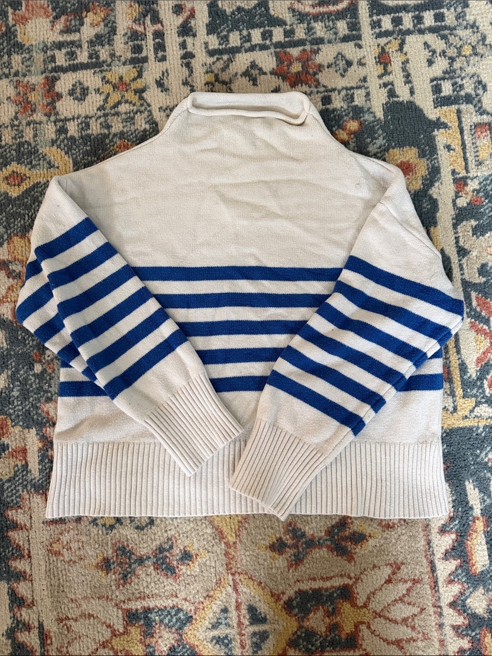 Truth Cream and Blue Striped Turtleneck Sweater